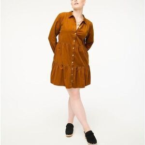 J. CREW Corduroy Tiered Shirt Dress Mustard Yellow Gold Size 12